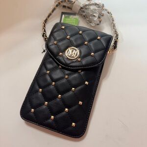Black Quilted Crossbody Bag with Gold Accents